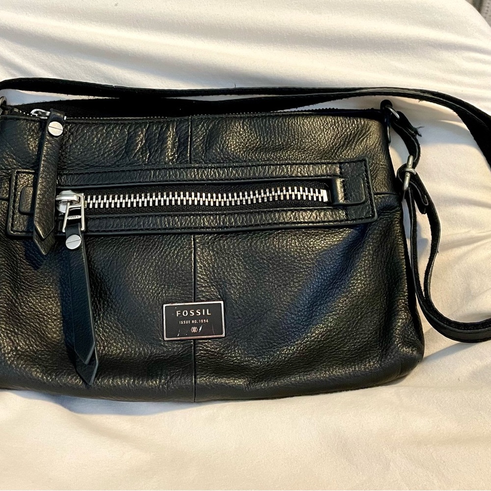 *EUC* FOSSIL Dawson Crossbody Purse - Black Pebbled Genuine Leather - Pockets - Picture 3 of 10